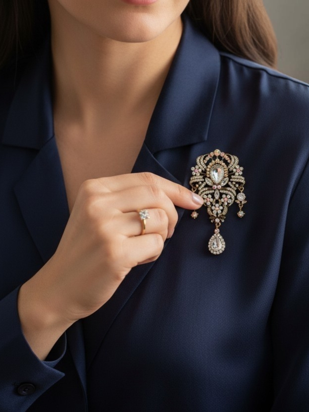 Gold and Crystal Brooch - Elegant Women’s Jewelry
